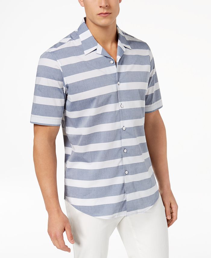 Club Room Men's Striped Camp Shirt, Created for Macy's - Macy's