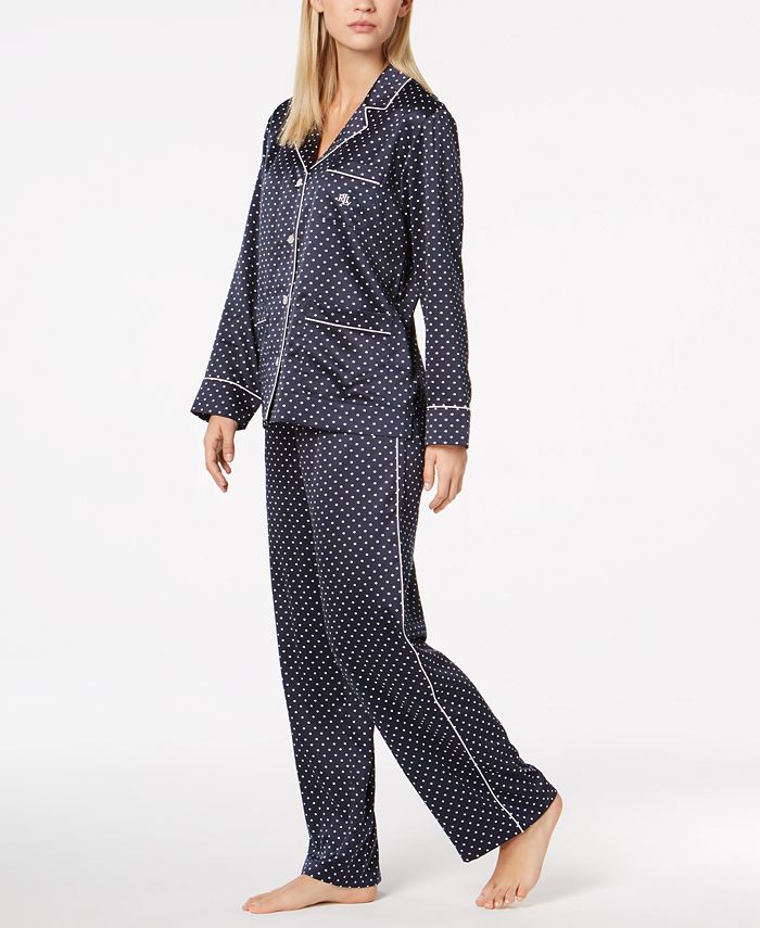 Lauren Ralph Lauren Satin Logo-Pocket Pajama Set - Macy's