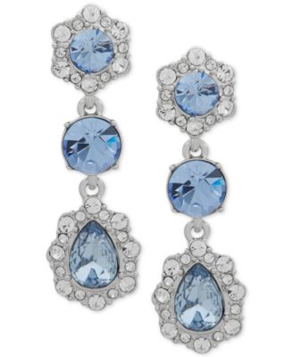 Givenchy - Silver-Tone Clear & Blue Crystal Triple-Drop Earrings