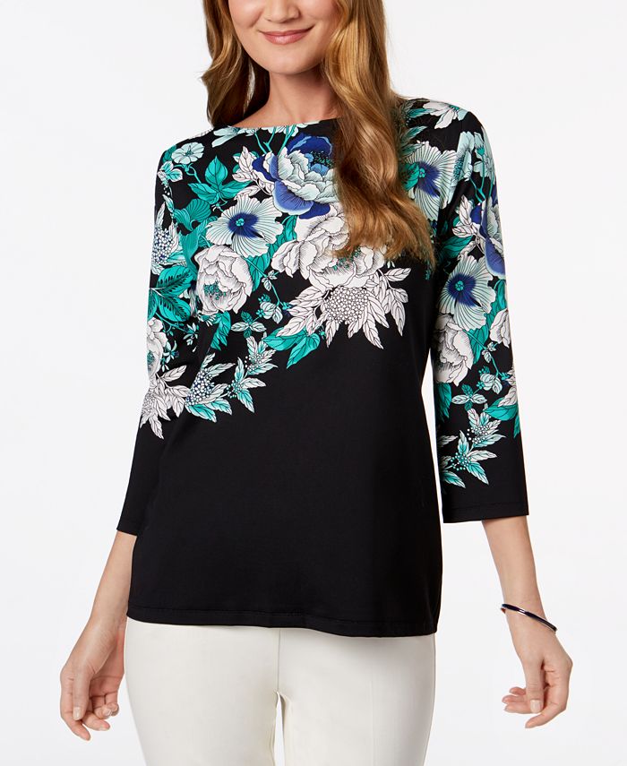 Charter Club Petite Placed Floral-Print Top, Created for Macy's - Macy's