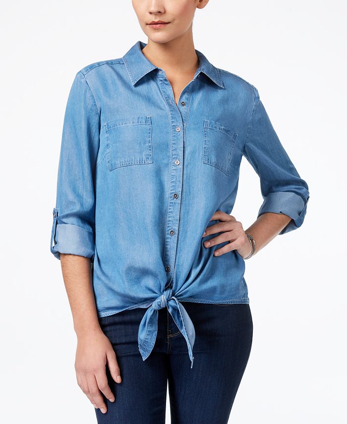 Style & Co TieHem Denim Shirt, Created for Macy's Macy's