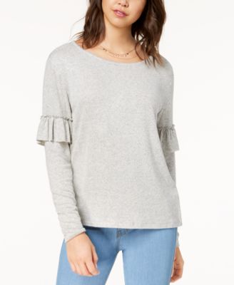 Ultra Flirt - Juniors' Ruffle-Trimmed Marled T-Shirt