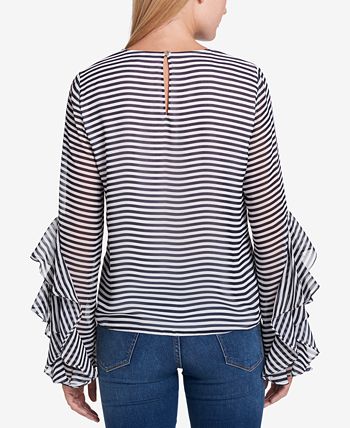 for Macy\'s Hilfiger Top, Striped Ruffle-Sleeve - Tommy Macy\'s Created