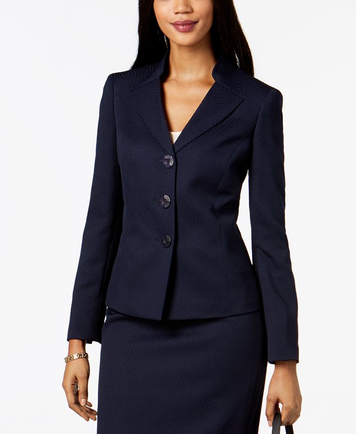 Le Suit Jacquard Stand-Collar Skirt Suit - Macy's