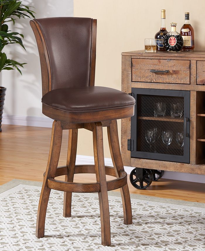 Armen Living Raleigh 30" Bar Height Swivel Wood Barstool in Chestnut