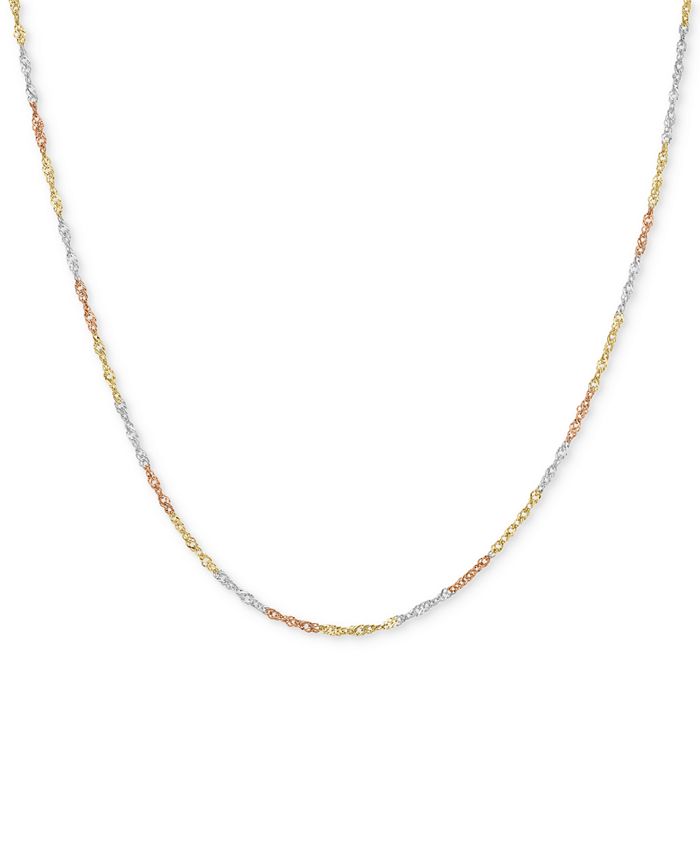Macy's - Tri-Color Singapore Chain Collar Necklace in 14k Gold, White Gold & Rose Gold