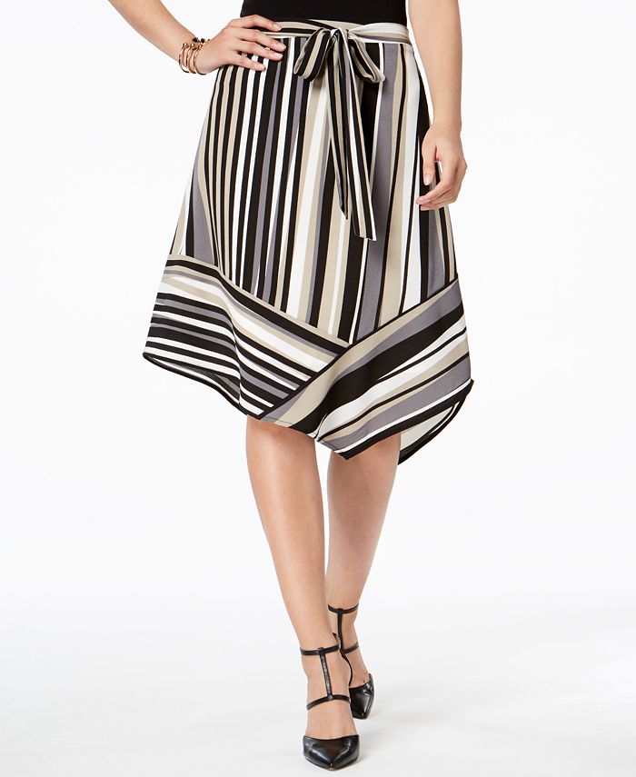 NY Collection Striped Asymmetrical Skirt - Macy's