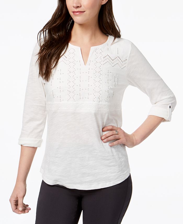 Style & Co Embellished Split-Neck Top, Created for Macy's & Reviews ...