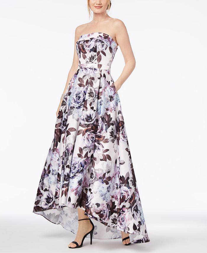 xscape floral tiered chiffon gown