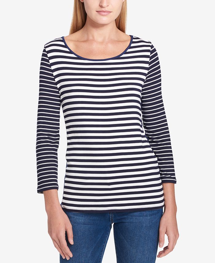 Tommy Hilfiger Striped Grommet-Lace Top, Created for Macy's - Macy's
