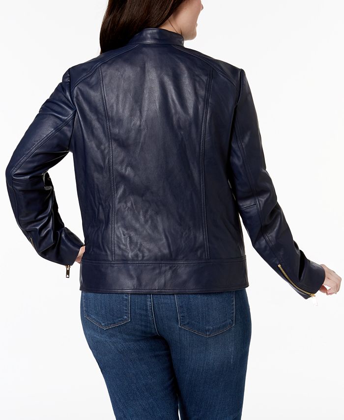 Michael Kors Plus Size Leather Moto Jacket - Macy's
