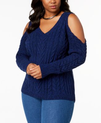Love Scarlett - Plus Size Cold-Shoulder Cable-Knit Sweater