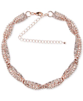 Say Yes to the Prom - Rose Gold-Tone Crystal Intertwined Multi-Row Choker Necklace