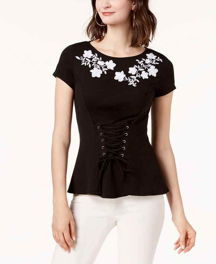 INC International Concepts I.N.C. Embroidered Corset TShirt, Created