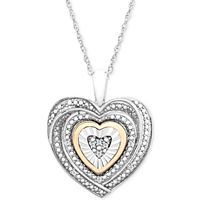 Macy's Diamond Accent Two-Tone Heart Necklace in Sterling Silver