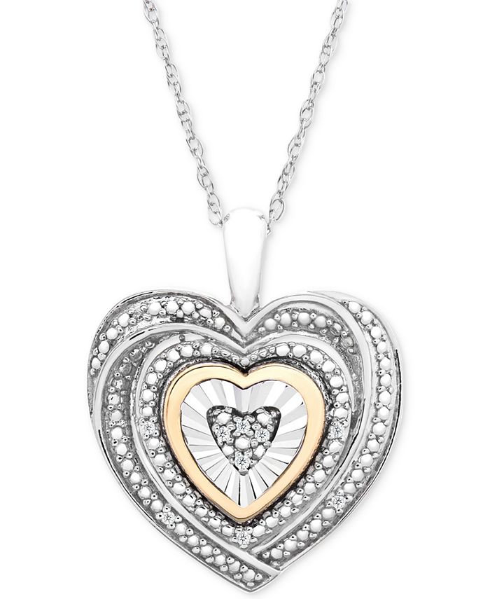 Macys Diamond Accent Two Tone Heart Pendant Necklace In Sterling