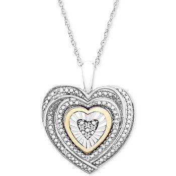 Macy's Diamond Accent Two-Tone Heart Necklace in Sterling Silver