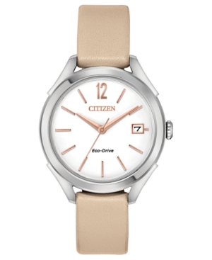 image of Citizen Drive From Citizen Eco-Drive Women-s Beige Leather Strap Watch 34mm