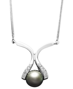 image of 14k Gold Necklace, Cultured Tahitian Pearl (8mm) and Diamond Accent Pendant