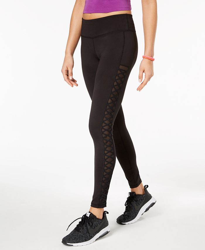 Material Girl Active Juniors' Mesh & Lace-Up Leggings, Created for 