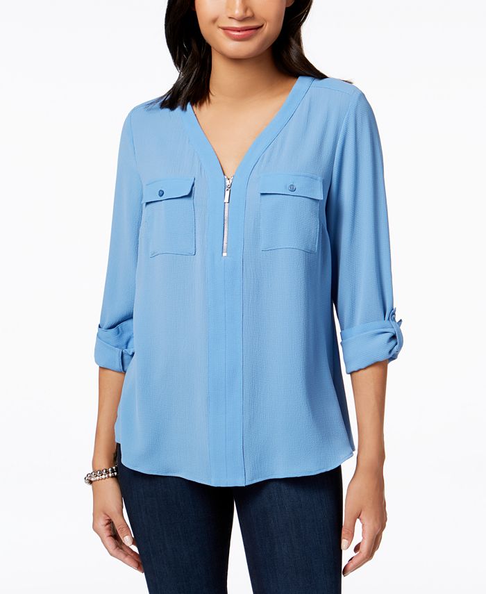 NY Collection Petite Zip-Front Utility Top - Macy's