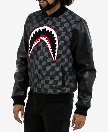 Hudson NYC Men s Shark Mouth Appliqu Varsity Jacket with Faux