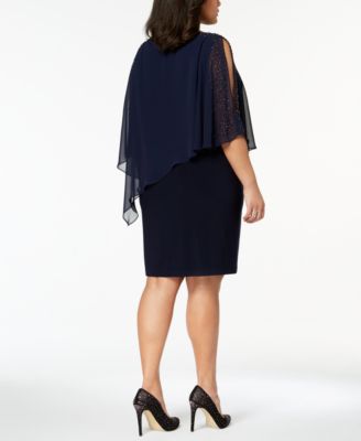 xscape plus size beaded chiffon popover dress