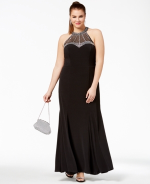 Trendy Plus Size Halter Embellished Gown