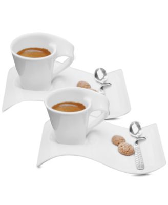 빌레로이 앤 보흐 뉴 웨이브 에스프레소 컵&amp;소서 세트 Villeroy &amp; Boch New Wave Caffe Set of 2 Espresso Cups and Saucers,White