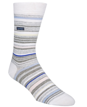 Calvin Klein Men's Striped Crew Socks In White/pale Gray