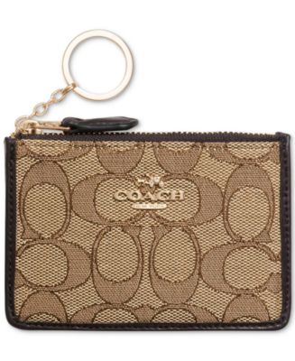 COACH Mini Signature Jacquard Small Wristlet in Brown