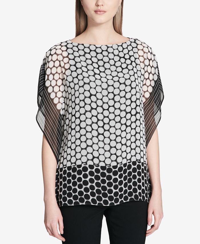 Calvin Klein MixedPrint SemiSheer Top Macy's