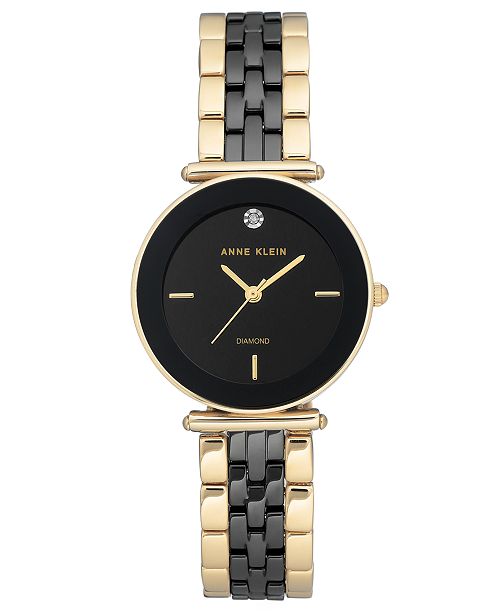 Anne Klein Women S Diamond Accent Gold Tone Black Ceramic Bracelet Watch 30mm Reviews Watches Jewelry Watches Macy S