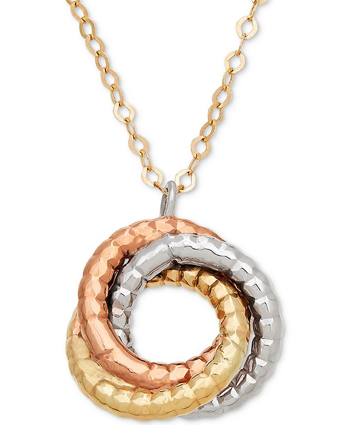 Italian Gold TriColor RopeTextured Love Knot 17" Pendant Necklace in 14k Gold, White Gold