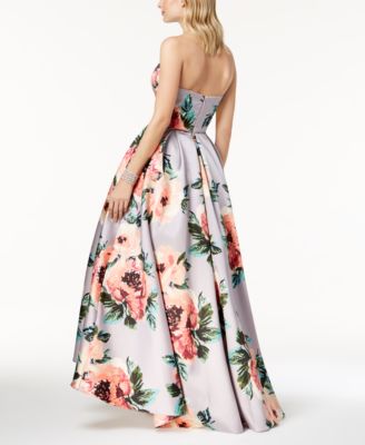 Betsy & Adam Floral-Print Strapless Ballgown - Macy's