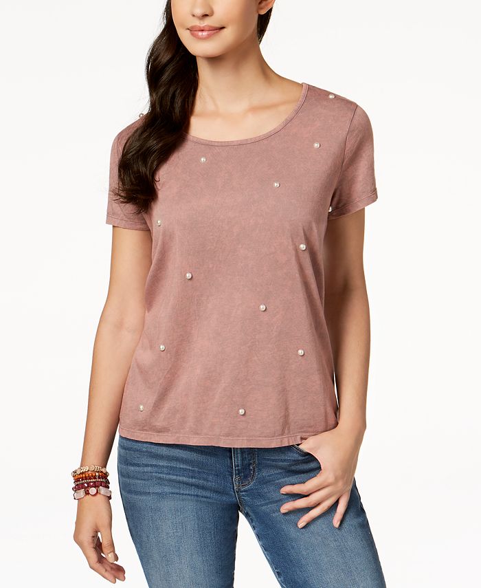 Style & Co ShortSleeve FauxPearlEmbellished TShirt, Created for