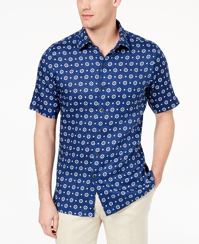 Tasso Elba Island Men's Medallion-Print Linen Shirt, Created for Macy's ...