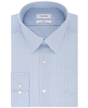 Calvin Klein Men's Steel Slim-Fit Non-Iron Performance Stretch Blue Check Dress Shirt