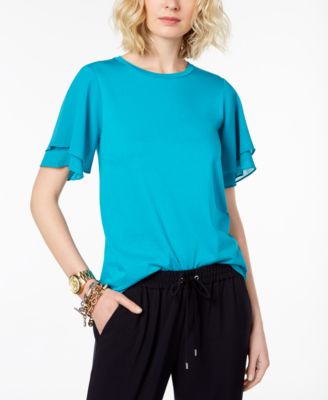 Michael Kors - Petite Tiered Flutter-Sleeve Top