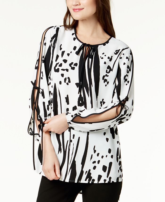 Alfani Printed Tie-Sleeve Blouse, Created for Macy's & Reviews - Tops ...