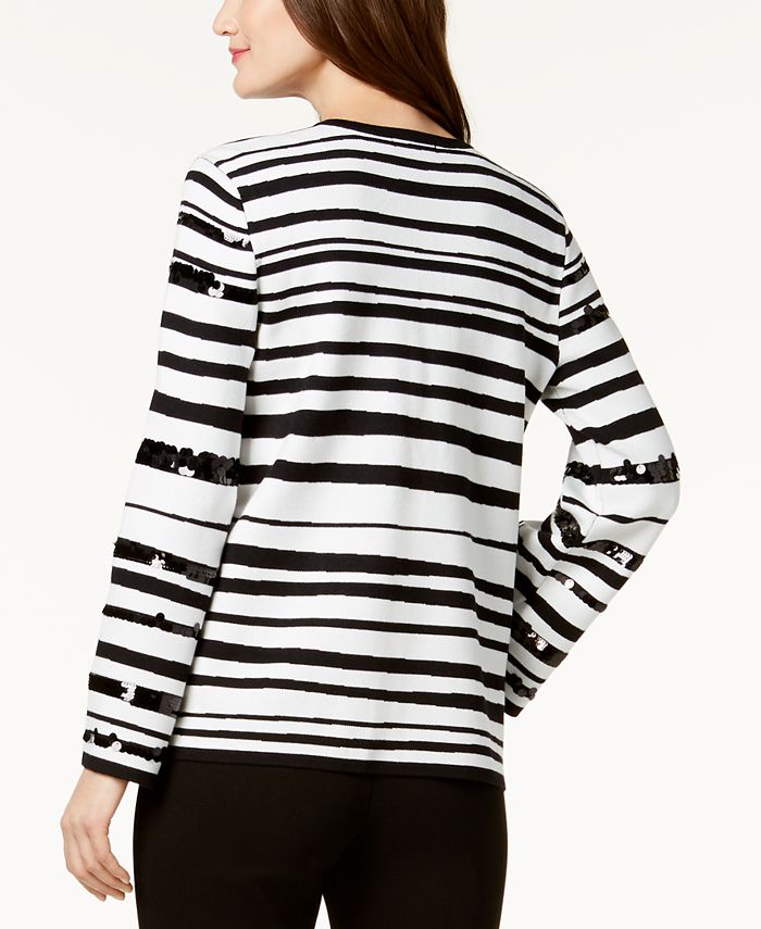 Alfani Women's Sequined Pullover Sweater – Ribbed Boat Neck With Dolman Sleeves – Casual Sparkle Top