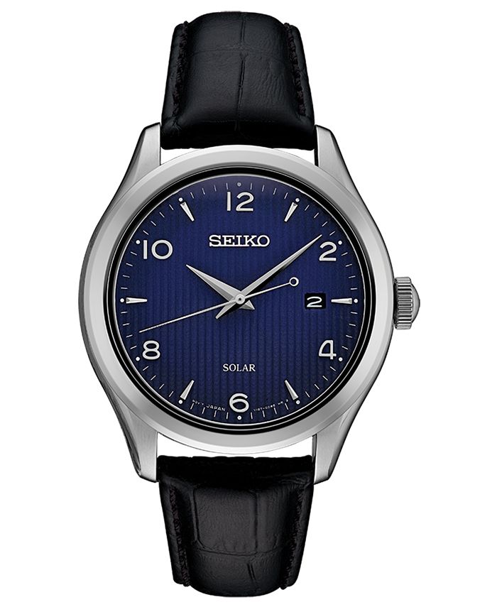 Seiko Men's Solar Essentials Black Leather Strap Watch 42mm & Reviews - All  Watches - Jewelry & Watches - Macy's