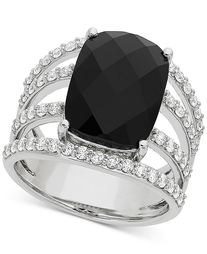 Macy s Onyx Swarovski Zirconia Ring in Sterling Silver Macy s