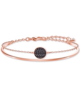 Swarovski - Rose Gold-Tone Clear & Jet Crystal Disc Double-Row Bangle Bracelet