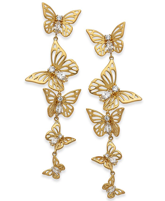 kate spade new york Gold-Tone Crystal Butterfly Linear Drop Earrings ...