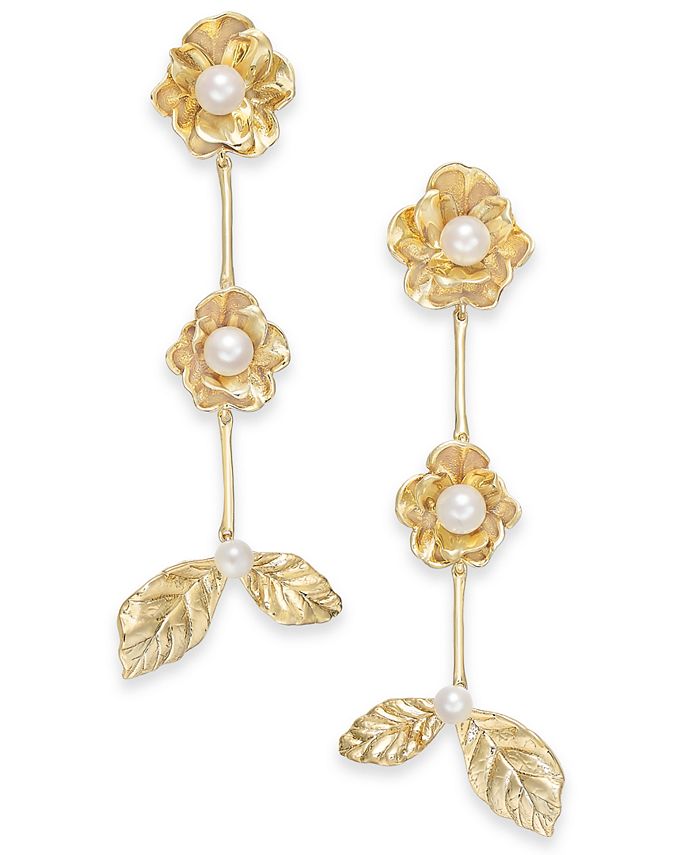 kate spade new york Gold-Tone Imitation Pearl Flower & Leaf Linear Drop  Earrings & Reviews - Fashion Jewelry - Jewelry & Watches - Macy's