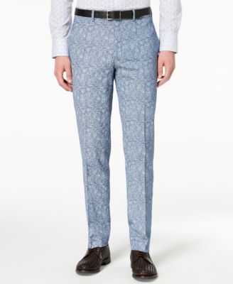 Tallia - Men's Slim-Fit Blue Paisley Suit Pants