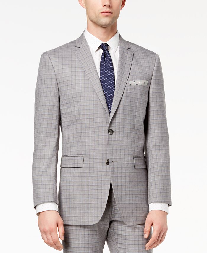 Perry Ellis Men's Slim-Fit Stretch Gray Mini-Windowpane Suit - Macy's