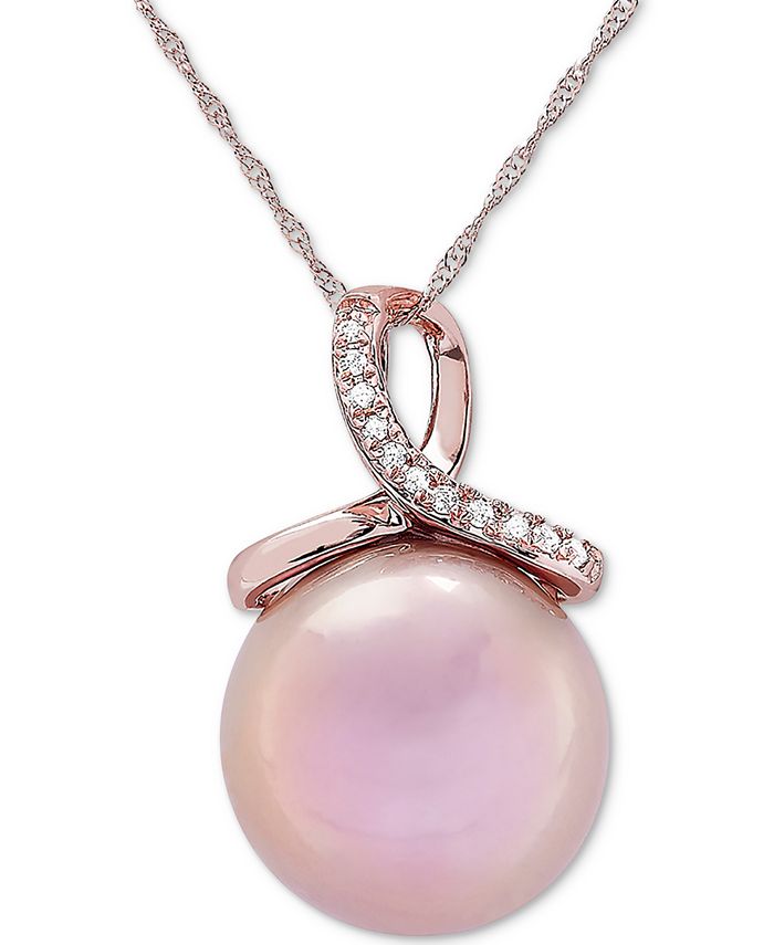 Honora - Cultured Ming Pearl (14mm) & Diamond Accent 18" Pendant Necklace in 14k Rose Gold