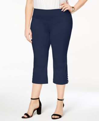 JM Collection - Plus Size Cutout-Hem Cropped Pants
